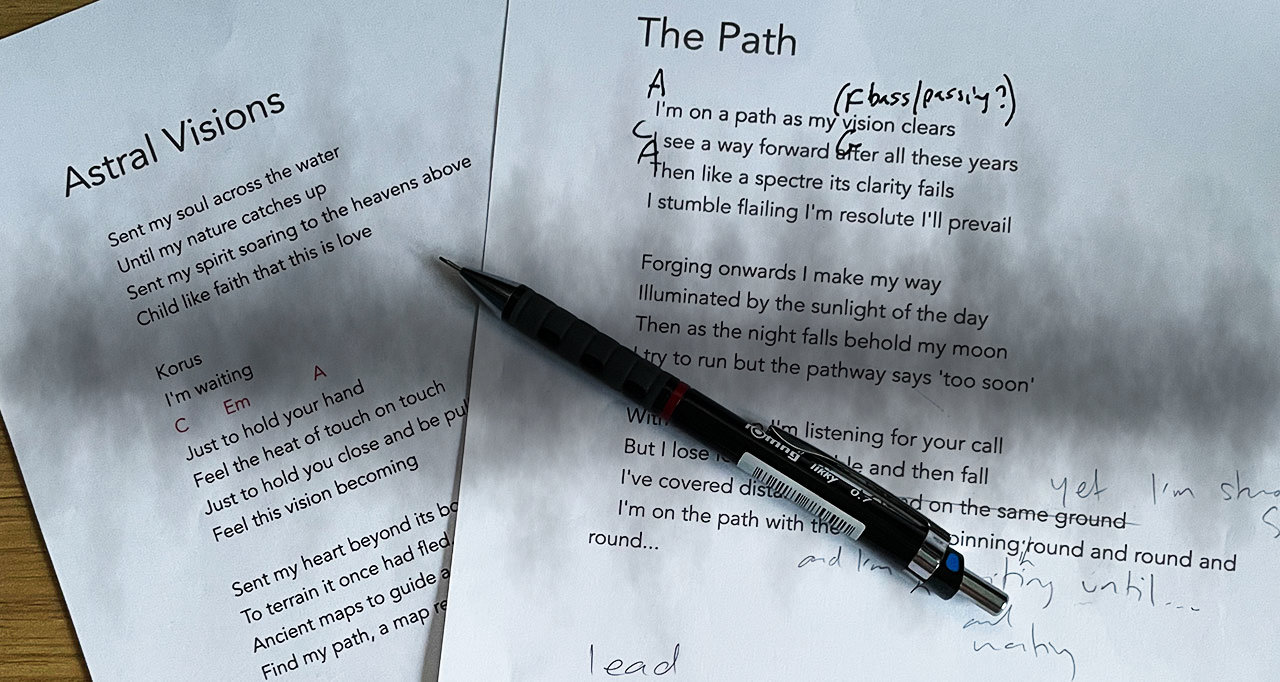Lyric sheets for Astral Visions and The Path