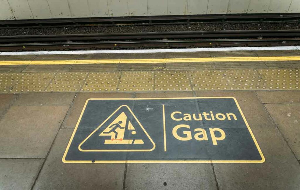 caution gap next to train tracks