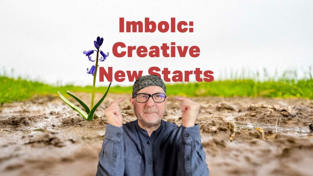 Imbolc creative new starts with picture of a single bluebell and myself